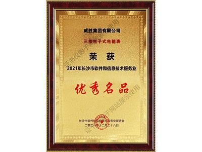 三相电子式电能表荣获2021年长沙市软件和信息技术服务业优秀名品